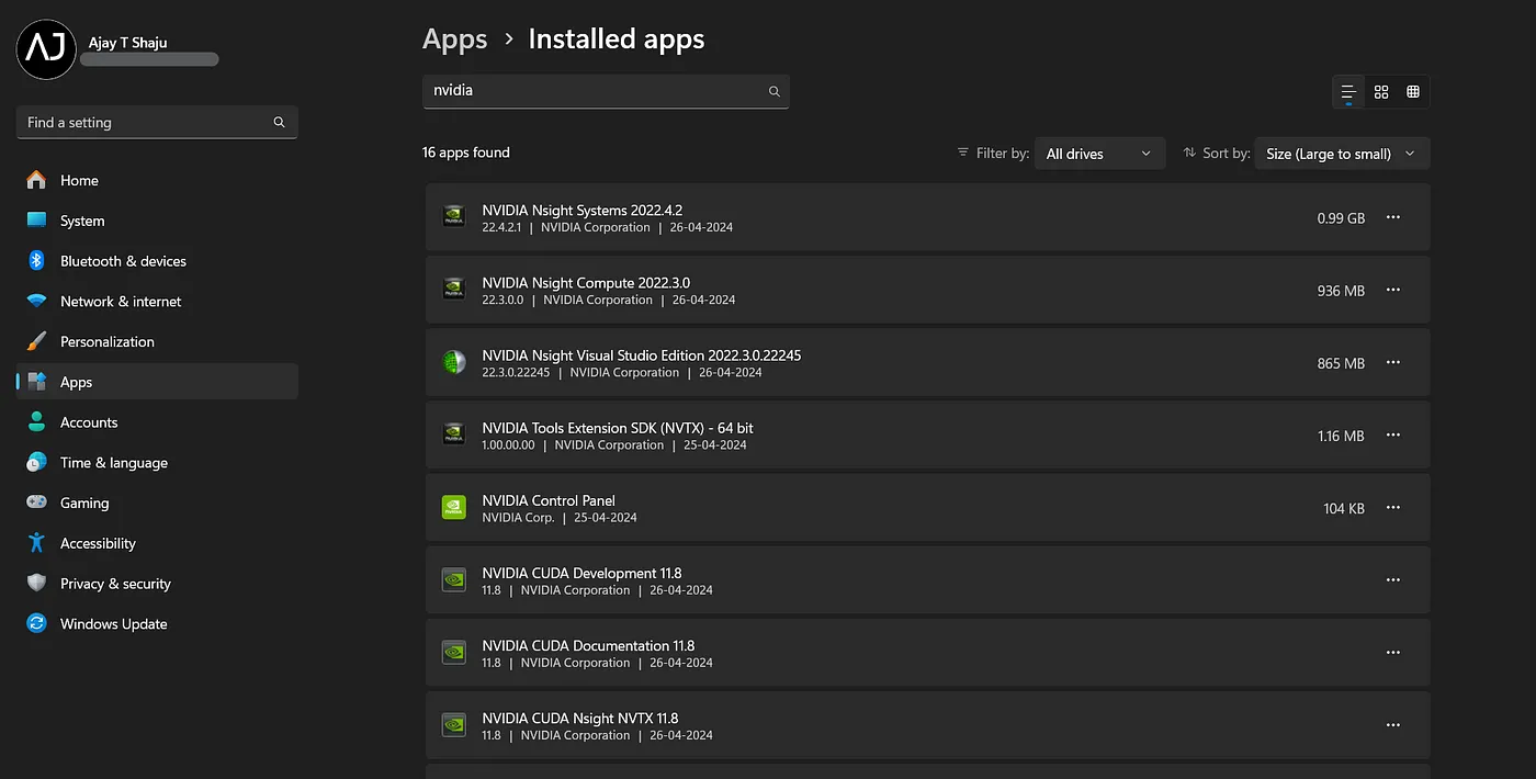 Installed Nvidia Apps